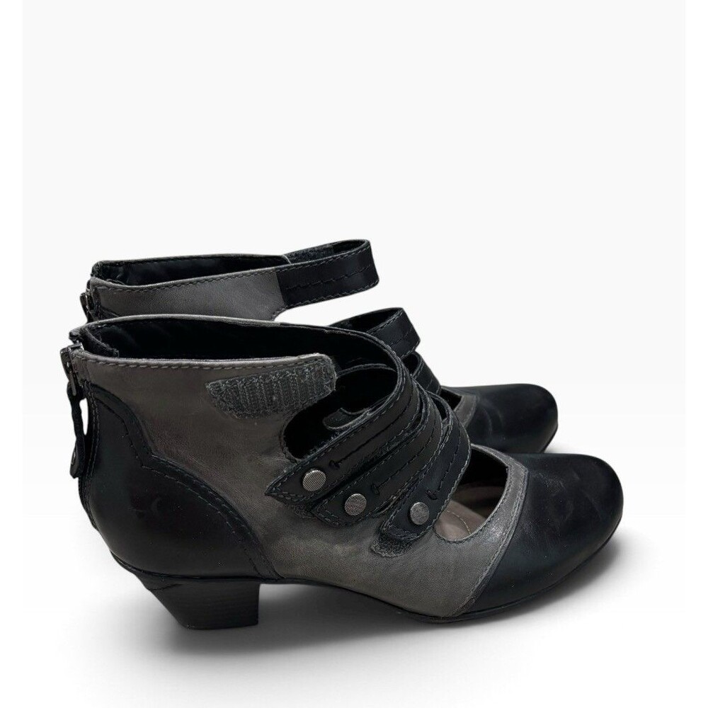 Earth Serano Retro Artsy Strap Mary Jane Pumps Black Gray Leather Witchy Goth 8